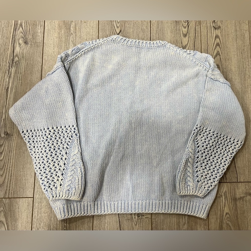 525 America Cable Knit Sweater Size Medium Light Blue Chunky Crop NWT Cotton - Picture 2 of 6